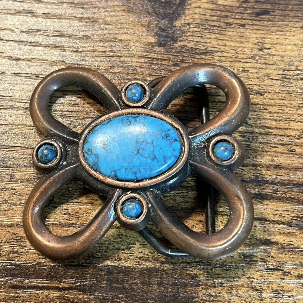 Vintage Metal Belt Buckle Blue Turquoise Stones Western Cowboy 1980s Boho